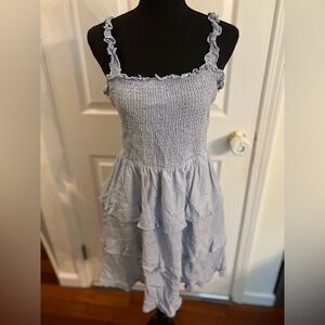 Lulus Super Sweet Light Blue Smocked Ruffled Tie-Back Mini Dress EUC